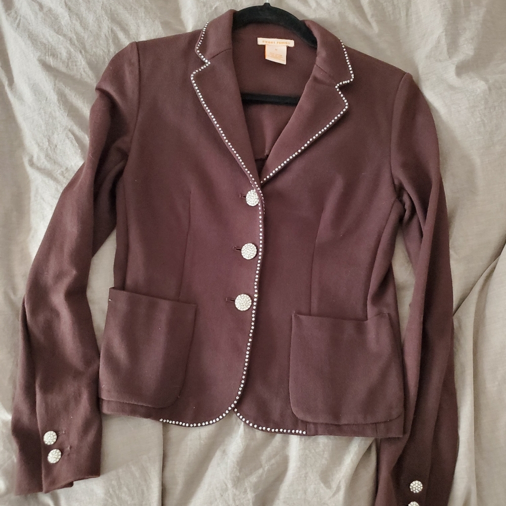 Brown Cotton Waist Jacket With Crystal Embellishment